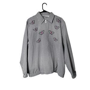 Adeline By Alfred Dunner Size 16 Zip Front Jacket Embroidered Hearts cottage